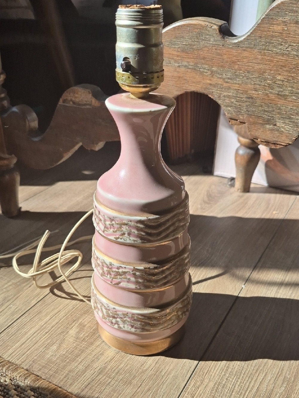 Pink Ceramic Table Lamp with Gold Accent